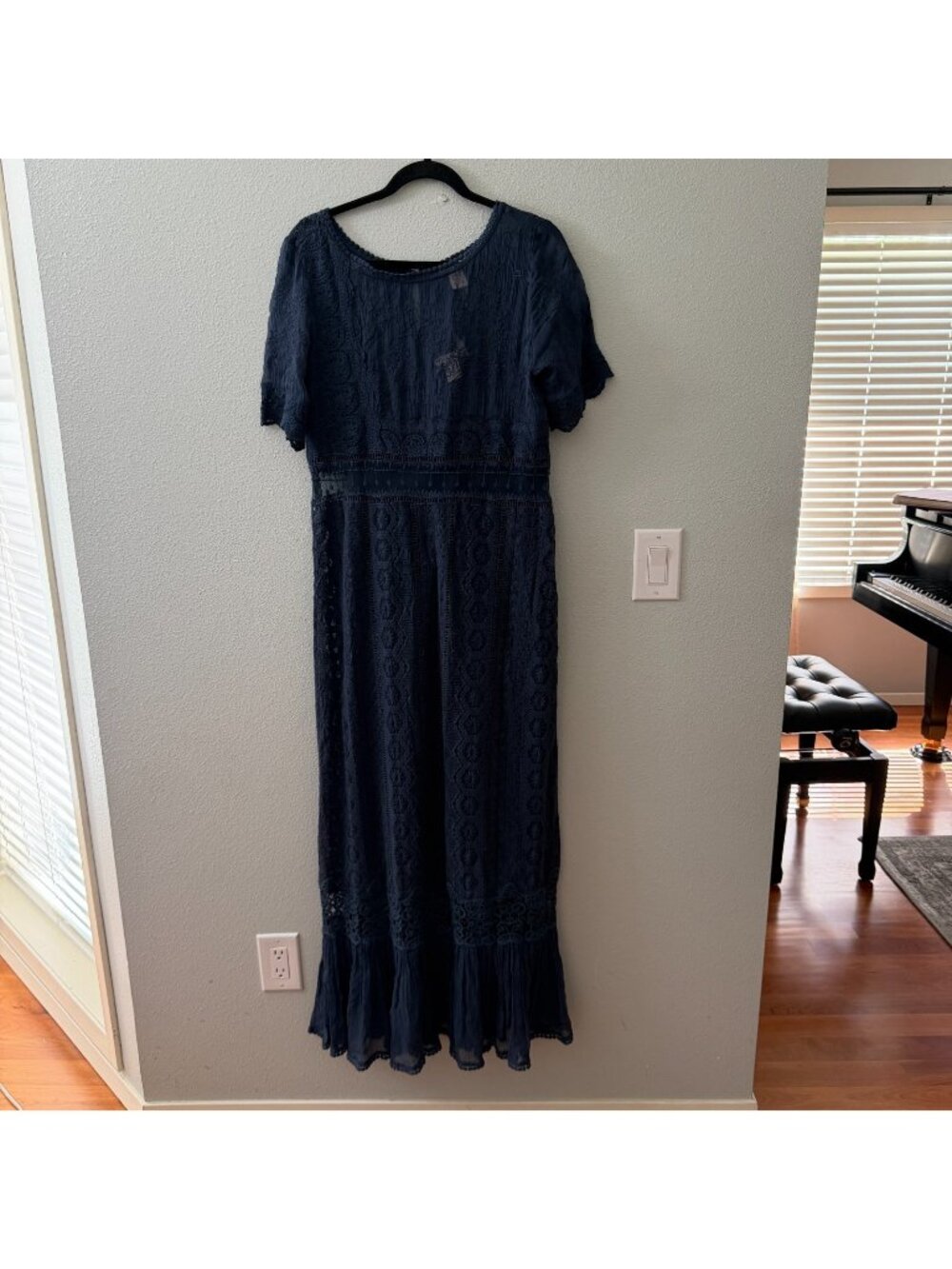 Sundance Blue Lace Maxi Dress Womens size 16 Boho Festival